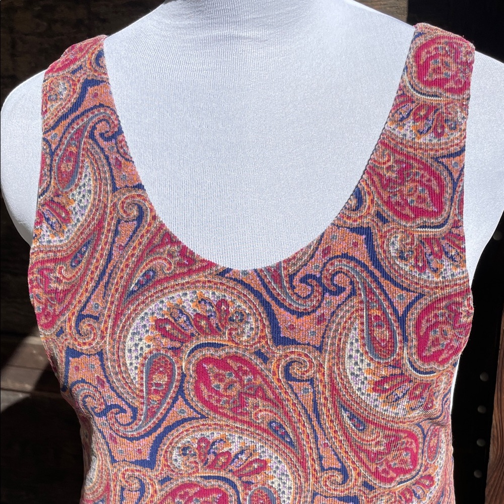 Vintage Paisley Corduroy Jumper Handmade in Burgundy and Blue-Violet Print - Picture 2 of 16